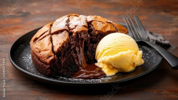 Obraz Warm Chocolate Lava Cake with Vanilla Ice Cream