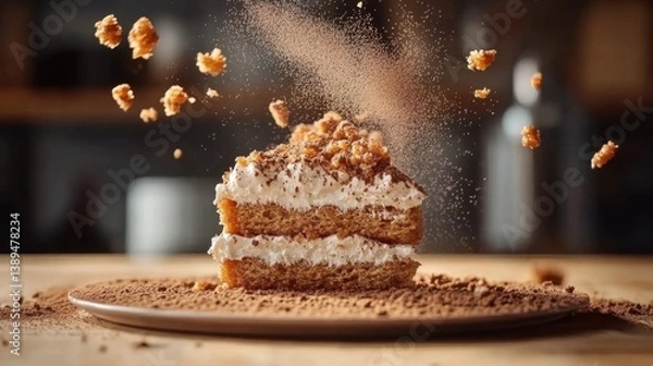 Obraz Delicious Creamy Cake with Cocoa Powder Sprinkles