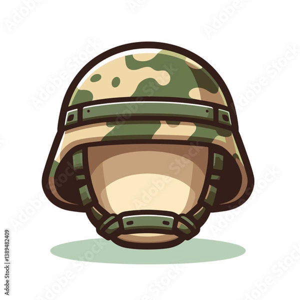 Fototapeta Military helmet with camouflage pattern in army green tones. Perfect for military equipment, combat gear collections, and soldier protection illustrations.