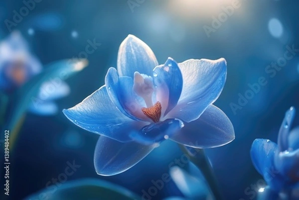 Fototapeta Captivating Blue Orchid Flower in Bloom, Ethereal Light and Romantic Mood