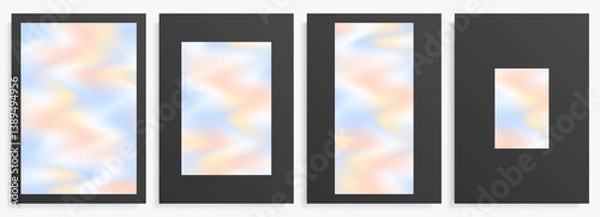 Obraz Retro empty poster set with geometric bold frames and vivid colorful blended background. Vector backdrops, illustrations, y2k aesthetics.