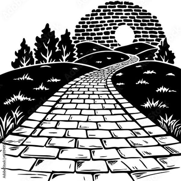 Fototapeta brick road silhouette vector