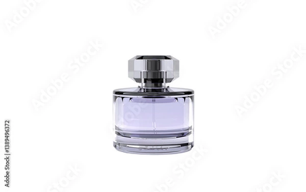 Fototapeta Elegant crystal bottle containing a lavender perfume placed against a white background