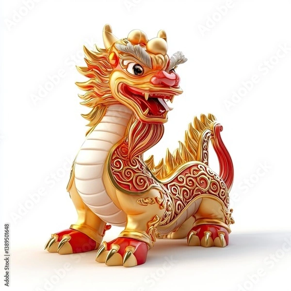 Obraz Golden Dragon Statue with Ornate Details for Chinese New Year