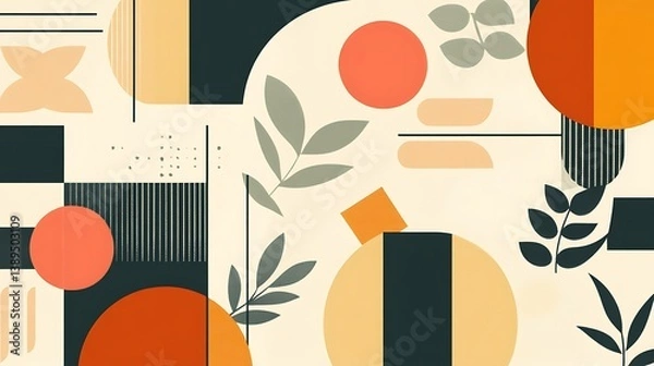 Obraz Abstract geometric shapes and leaves pattern.