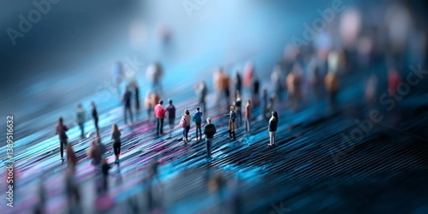 Fototapeta Miniture figures of society, social situations and effect of people. Modern society and civilization.