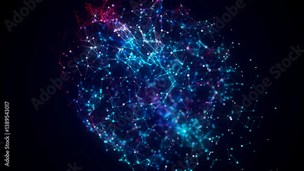 Fototapeta Blue sphere consisting of points and lines. Modern wireframe elements. Technology grid sphere. 3d rendering.