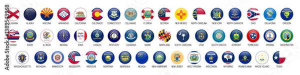 Fototapeta US state flag buttons vector set
