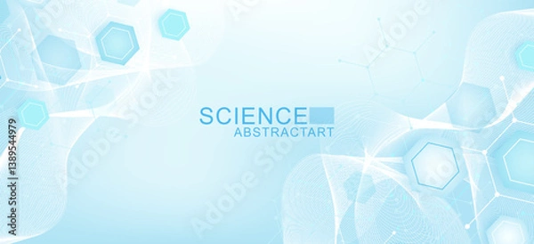 Fototapeta Health care abstract background with hexagons, lines and dots. Medical innovation banner template concept. Biology and pharmaceutical technology background. illustration.
