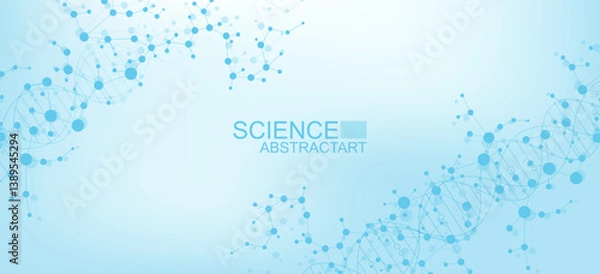 Fototapeta Molecular structure DNA, atom, neurons. Science concept for your design. Connected lines with dots. Medical, technology, chemistry, science background. Vector illustration