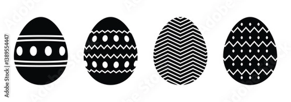 Obraz Easter egg, black and white easter eggs collection. Spring linear egg icon set with different ornaments, easter egg decoration flat illustration