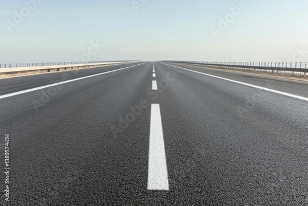 Fototapeta Endless highway stretches into horizon, smooth asphalt and clear
