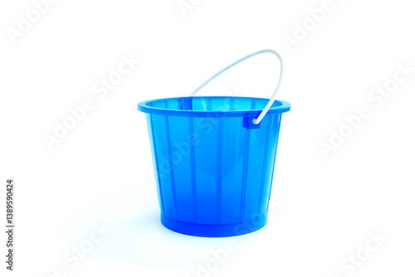 Fototapeta Blue plastic bucket isolated on white background, Plastic bucket with handle
