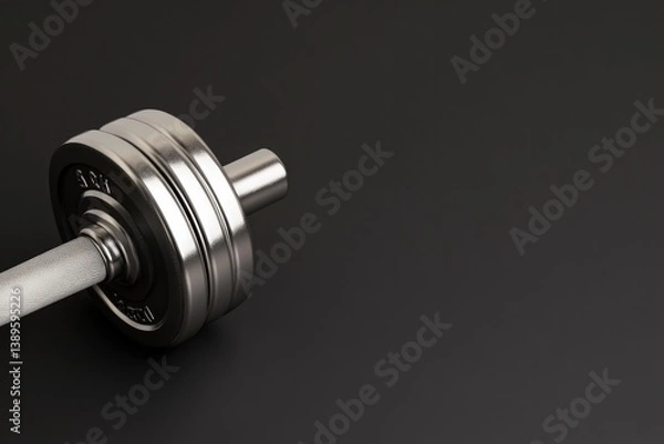 Fototapeta Shiny dumbbell rests on dark surface, showcasing strength and fi