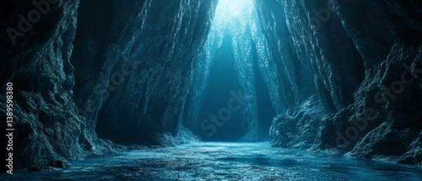 Fototapeta A cave with a blue light shining through it