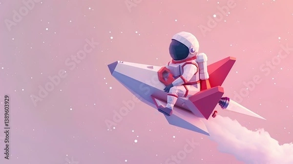 Fototapeta Astronaut riding a rocket minimalist on background illustration 