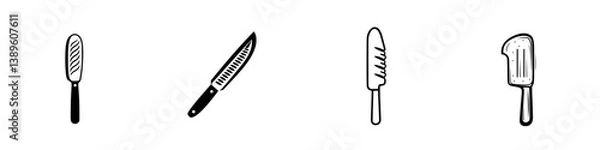 Fototapeta Collection of minimalist line icons representing various kitchen knives for culinary design projects and graphical illustrations