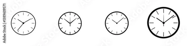 Fototapeta Minimalist vector line icons representing various clock designs with different times displayed