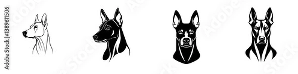 Fototapeta Vector line icons representing multiple styles of dog head silhouettes in minimalist design