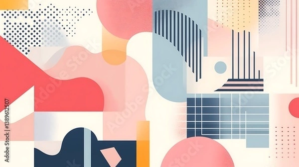 Fototapeta Abstract geometric shapes, pastel colors, modern art.