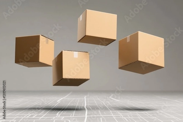 Fototapeta Floating boxes create sense of motion and mystery in minimalisti