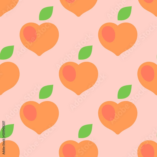 Fototapeta Seamless pattern with peaches on a pastel pink background for Valentines Day. Bright heart shaped peaches background in simple cartoon style. Cute vector pattern for a wrapping paper, textiles etc.