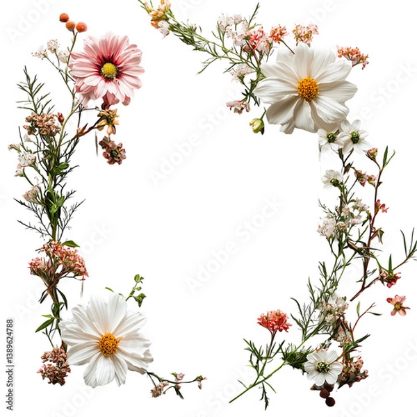Obraz Floral frame arrangement with pink and white blooms  isolated on transparent background png