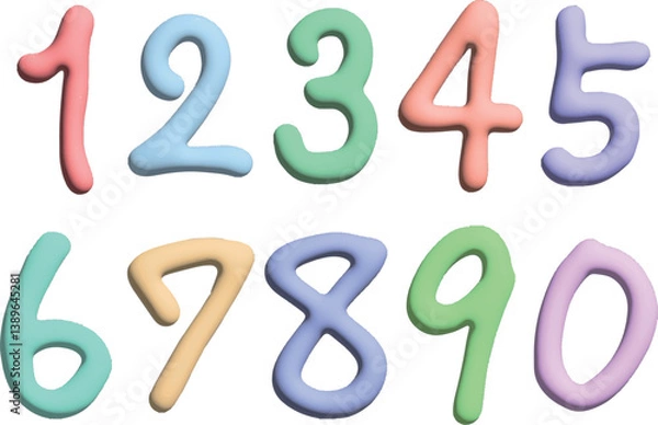 Fototapeta ぷっくりしたカラフルな手書き数字のアイコンセット