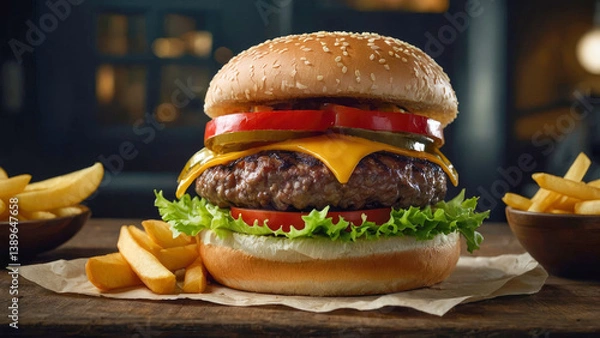Fototapeta burger with french fries