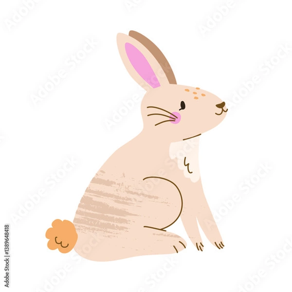 Obraz Cute bunny vector sticker. Pastel rabbit clipart isolated on white background. Easter and farm animals concept.