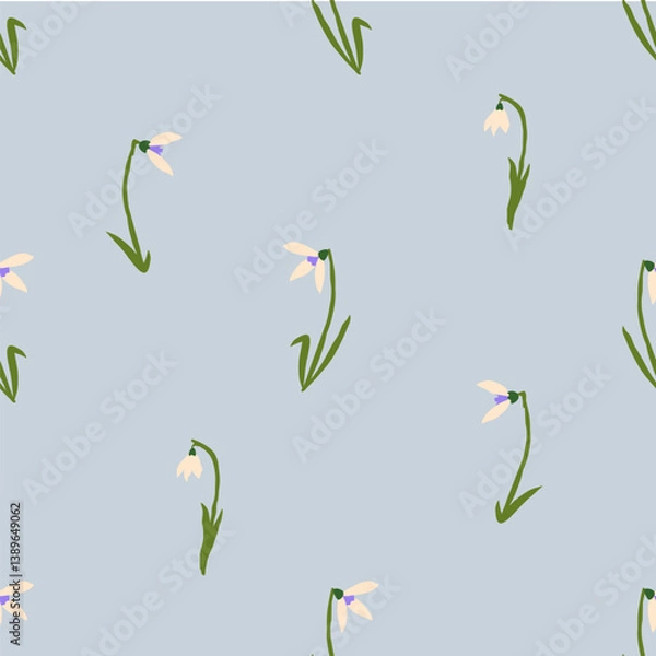 Fototapeta Simple seamless pattern with snowdrop on pastel background. Easter and spring concept. Elegant hand drawn vector illustration for covers, cases, stationery; wallpaper, prints, wrapping, textile