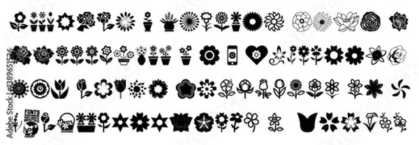 Fototapeta Collection of beautiful flower art icons on a white background