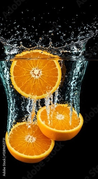 Fototapeta Submerged Orange Slices: Dynamic Water Splash