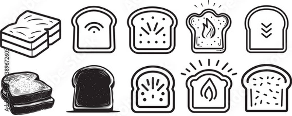 Obraz toasted bread icon linear black on white background