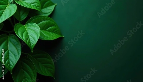 Obraz Dark green leaves contrasting against a blank space background,  blank space,  vibrant