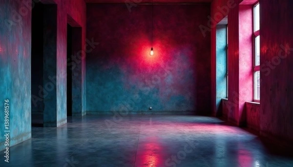 Obraz Dark, moody interior with vibrant colors, concrete walls and floors,  floor,  architecture