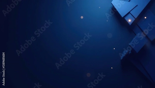 Obraz Dark navy blue abstract background with 3D triangles and light leaks,  presentation,  texture