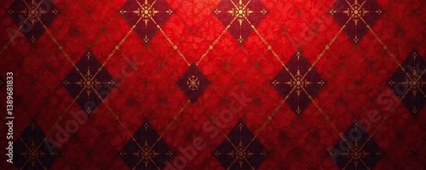 Obraz Dark red and golden argyle vector pattern background for Christmas designs,  geometric,  dotted line