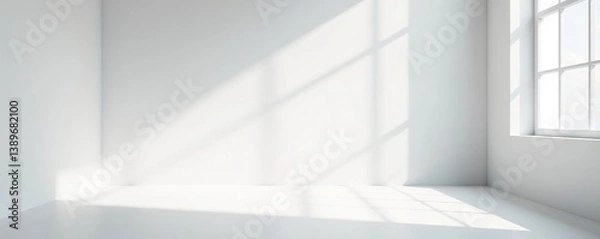 Fototapeta Empty light interior with white background casting subtle grey shadows, creating an ideal backdrop for creative studio projects,  white,  light
