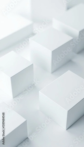 Obraz Geometric square background with white color technology concept, 3D modern design, abstract template,  design,  square