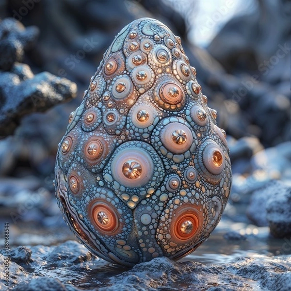 Obraz Intricately Designed Artistic Egg With Metallic Accents in Unique Textural Patterns