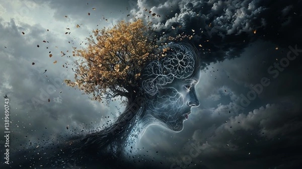 Fototapeta Surreal Portrait of a Woman Integrated with Nature and Fantasy Elements