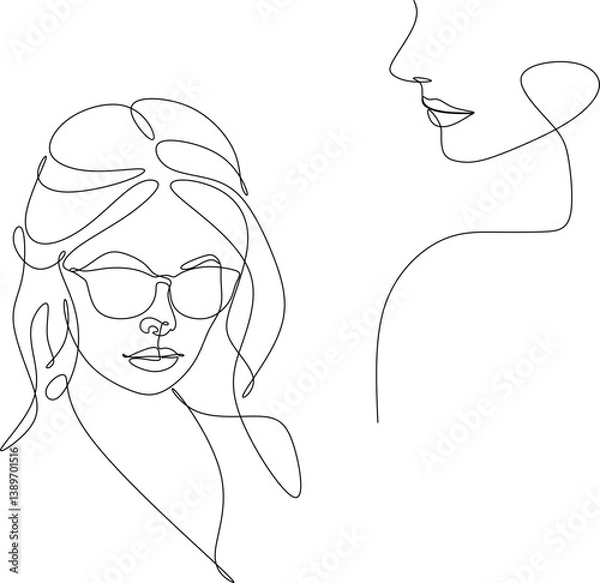 Fototapeta Set of abstract drawings of a woman's face. Line drawing. Cosmetics logo.