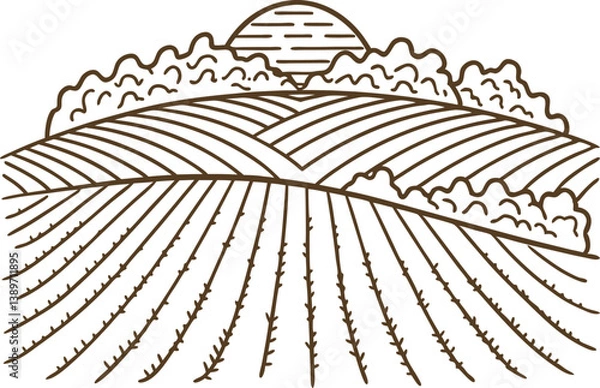 Obraz Sunny landscape of agricultural fields with rolling hills and distant mountains
