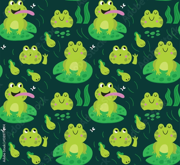 Obraz Seamless pattern with frogs in a pond