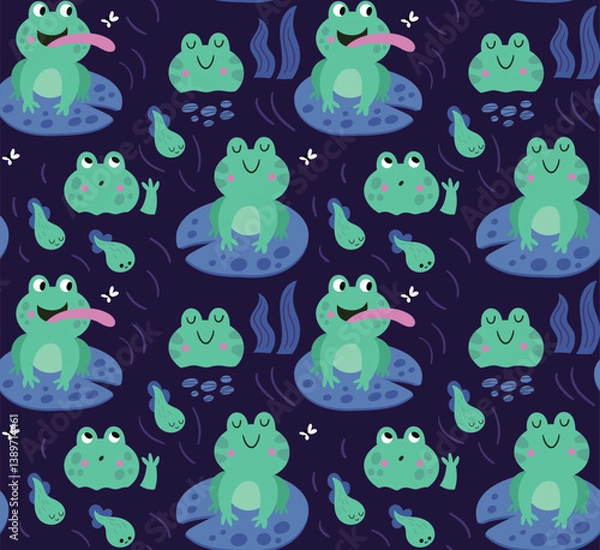 Obraz Seamless pattern with frogs in a pond