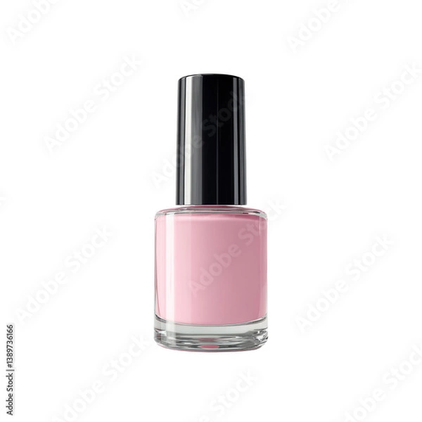 Fototapeta A sleek bottle of pink nail polish featuring a glossy black cap, showcasing a vibrant shade ideal for manicures.