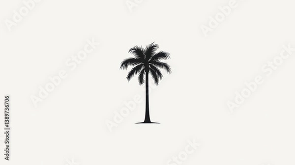 Fototapeta A single palm tree silhouette rises against a plain backdrop, exuding a serene and minimalist atmosphere. This striking visual highlights the beauty of nature and simplicity