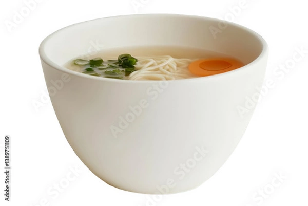 Fototapeta Isolated Photo Of Ramen Noodle Bowl With Egg And Vegetables On White Background