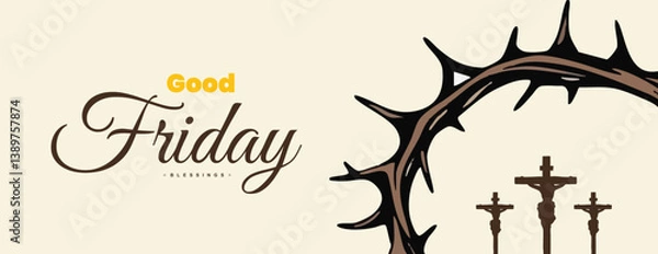 Obraz Good friday wishing and greeting social media banner, poster, with crown, jesus, christ, design vector file